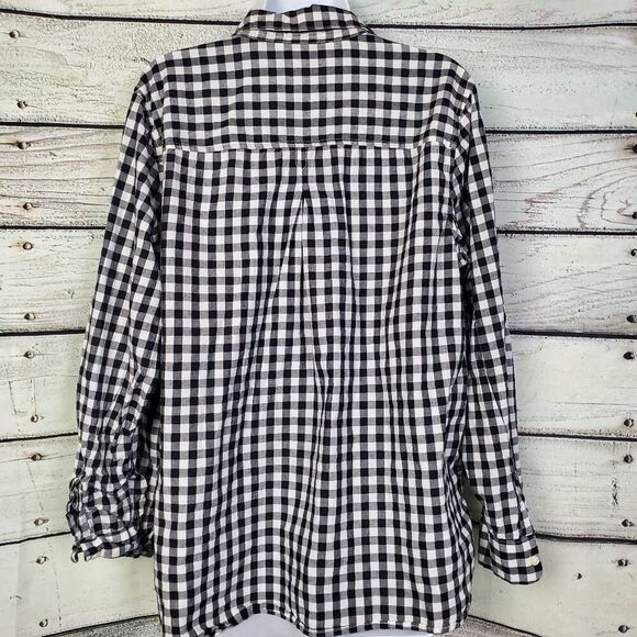Old Navy Women’s Gingham Plaid Button Down Shirt XL Black White “Love” Embroider - Picture 4 of 7